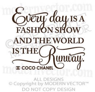 Coco Chanel Quote Vinyl Wall Decal Lettering THE WORLD IS THE RUNWAY