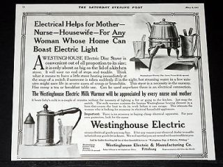 1911 OLD MAGAZINE PRINT AD, WESTINGHOUSE ELECTRIC DISC STOVE & MILK