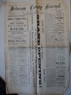 1883 Johnson County Journal Newspaper Tecumseh Nebraska Antique