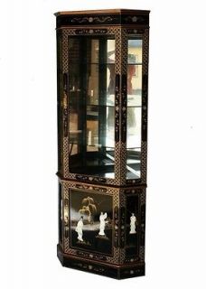 Chinese corner cabinet glass display cabinet black mother of pearl