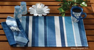  Set of 4 Nautical Beach Blue Striped Cotton Placemats & Napkins