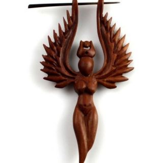 Organic Sabo Wood Egyptian Winged Goddess Isis Stirrup Earrings