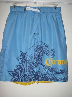 Corona Beer Mens Size *M* Blue Swim Shorts Trunks Mesh Lined Hawaiian