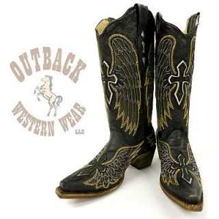 Corral Ladies Black Gold Wing & Cross Boots A1967