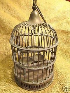 Vintage Aged Brass Travel Size Bird Cage Swing trapeze food water