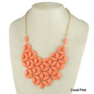 NEW Peach Coral Orange Bubble Smooth Bead Bib Necklace Gold Trim ANK18
