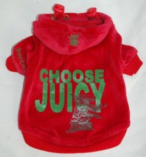 Juicy Couture Red and Green Velour Dog Clothes Hoodie! Perfect for