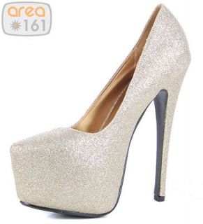 Koi Couture Glitter High Heel Stiletto Platform Court/Party Shoes Gold