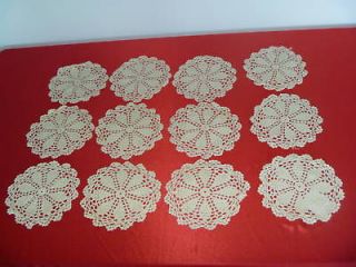 Beige Crochet Doilies 8 Round SET of 12 VERY NICE ITEM TO HAVE.