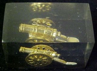 Miniature Brass Cannon Encased in Acrylic Cube