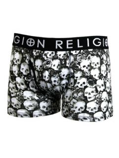 Mens New RELIGION Clothing Cranium Skull Print Boxer Shorts in Black