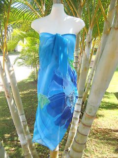 Hawaii Pareo BLUE FLORAL Beach Skirt Coverup Luau Cruise Wrap Dress