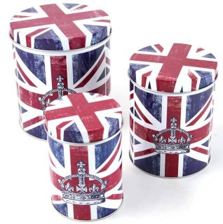 Set of 3 CONTEMPORARY BRITAIN Union Jack STORAGE TINS By Creative Tops