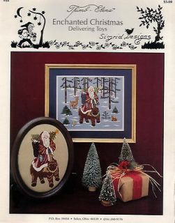 CHRISTMAS DELIVERING TOYS CROSS STITCH PATTERN SANTA RIDING BEAR WOODS