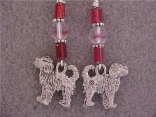 Drop Earrings Portuguese Water Dog Charm Red Beads SP
