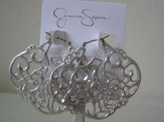 Jessica Simpson Silver Tone Openwork Tree and Foliage Drop Earrings