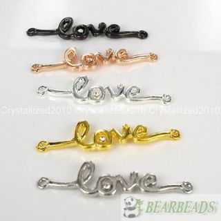 2Pcs Side Ways Single Crystal Rhinestone Love Bracelet Connector Charm