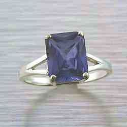 Lab Blue Sapphire 10x8mm Emerald Cut Sterling .925 Ring ( Ring Size 4
