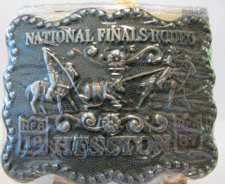 NEW Hesston 1987 National Finals Rodeo Calf Roping Belt Buckle 2.5
