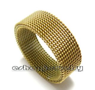 Golden 316L Stainless Steel Link Chain Mesh Ring Sz9 14
