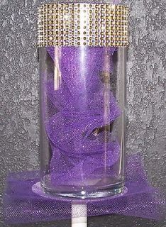 dozen   7¼ Glass Cylinder Vases with 1 1/2 of Gold diamond mesh