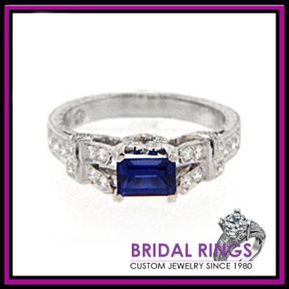 22ct Emerald Cut WholeSale Blue Sapphire Diamond Ring 18k WG