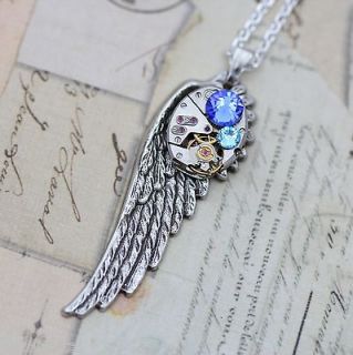 Wing Necklace Personalized Mothers Grandmothers Steampunk Garnet