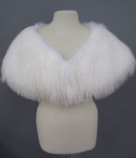 NEW WHITE REAL TIBETAN CURLY LAMB FUR WRAP CAPE STOLE FLING ONE SIZE