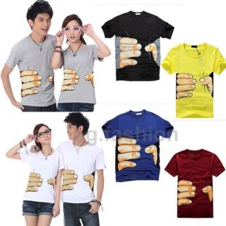 Mens Womens Funny Party Big Hand Catch Printed Short T Shirt 5 Color