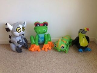 Lot of 4 Inflatable Rainforest Animals Lemur, Tree Frog, Toucan and