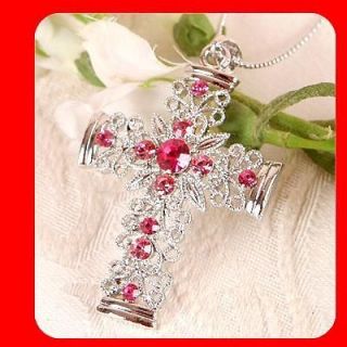 Women Jewelry Beautiful Cross pendant necklace Pink Crystal G28