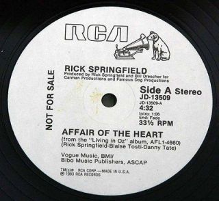 SPRINGFIELD RICK *VG* 1983 US RCA 12 WHITE LABEL PROMO AFFAIR OF