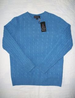 DANIEL BISHOP Cable Knit Sweater 100% MONGOLIAN CASHMERE Sky Blue