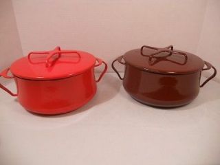 Dansk Kobenstyle Enamal Pot Dutch Oven Soup Vintage Lot of 2 Red Brown