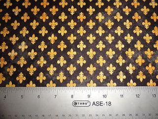 Fleur de lis Flower fabric cotton Fabric Quilt Quilting black & gold N