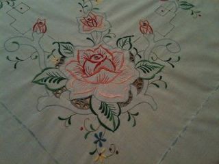 Large 73 X 105 Machine Embroidered White Tablecloth. #3