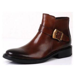 US5 10GENUINE Leather Zipper Buckle Straps Dress Boots mens slip on