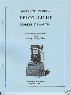 Delco Light Plant Model 778 & 786 Instruction Manual