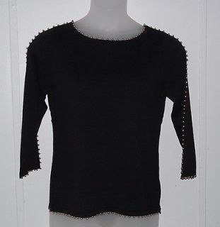 Linea by Louis DellOlio Sweater W/Goldtone Accents Size L Black