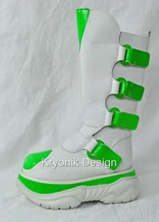 Demonia Neptune 309 goth cyber platform white green UV reactive boots