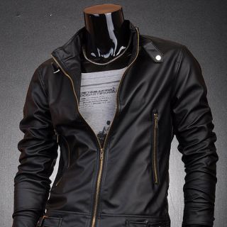 Designer Jacket Coat Shirt Stylish PU Faux Leather Slim Fit S M L 8914