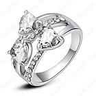 18K White Gold GP Swarovski Crystal Triple heart diamond Fashion Ring