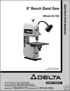 Delta 9Bench Band Saw Model 28 150 Instruction Manual