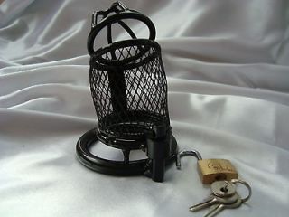 Black Locking Steel Male Chastity Device Gimp Bondage B50