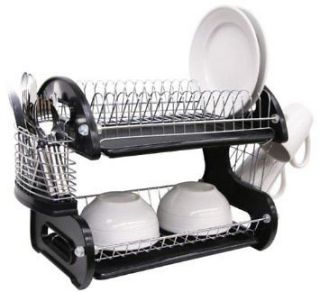 HDS Modern 2 Tier Plastic Dish Rack in Red, Black and Blue