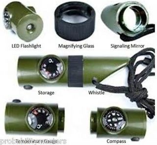PACK   7 in 1 Military Style Emergency Whistle Survival Kit w/ Light