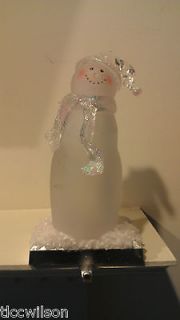 Snowman stocking hanger hook Christmas frosted white and silver color