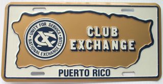 Club Exchange Puerto Rico Car Plate Vintage NMINT
