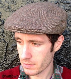 NEW Donegal Tweed Irish Driving Cap Brown Red Lines Twill Wool