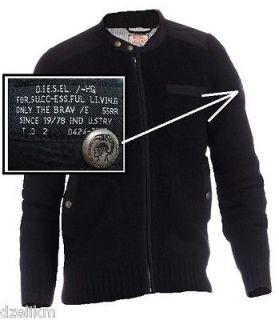 NWT $250 Diesel Slim Fit Moto, Bomber Style Wool blend Jacket in Black